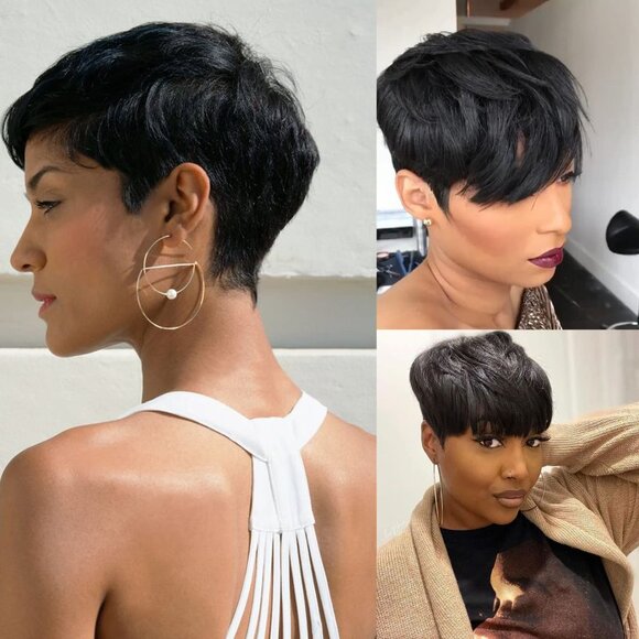 Pixie Cut Wig for Black Women Short Human Hair Wigs None Lace Front Wig Short La - Picture 3 of 6